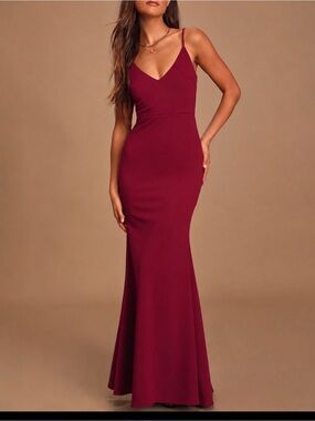Lulu's Infinite Glory Wine Red Maxi Mermaid Dress Fall Wedding